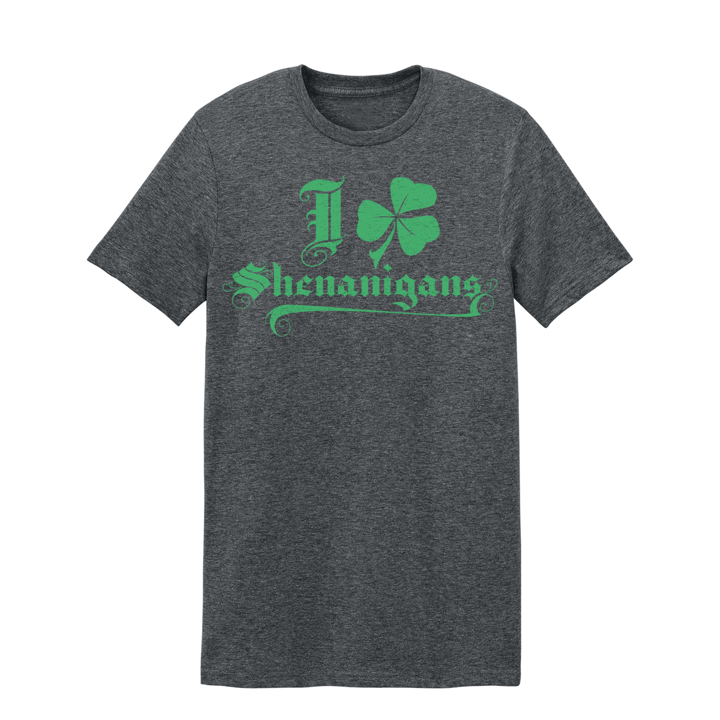 St. Patrick's Day grey t-shirt "I love shenanigans".