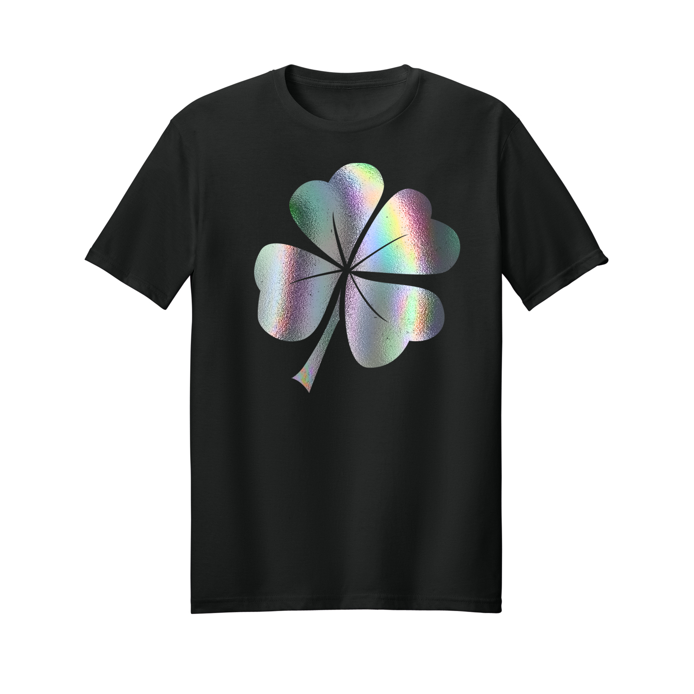 St. Patrick's Day shimmery silver shamrock black tee.