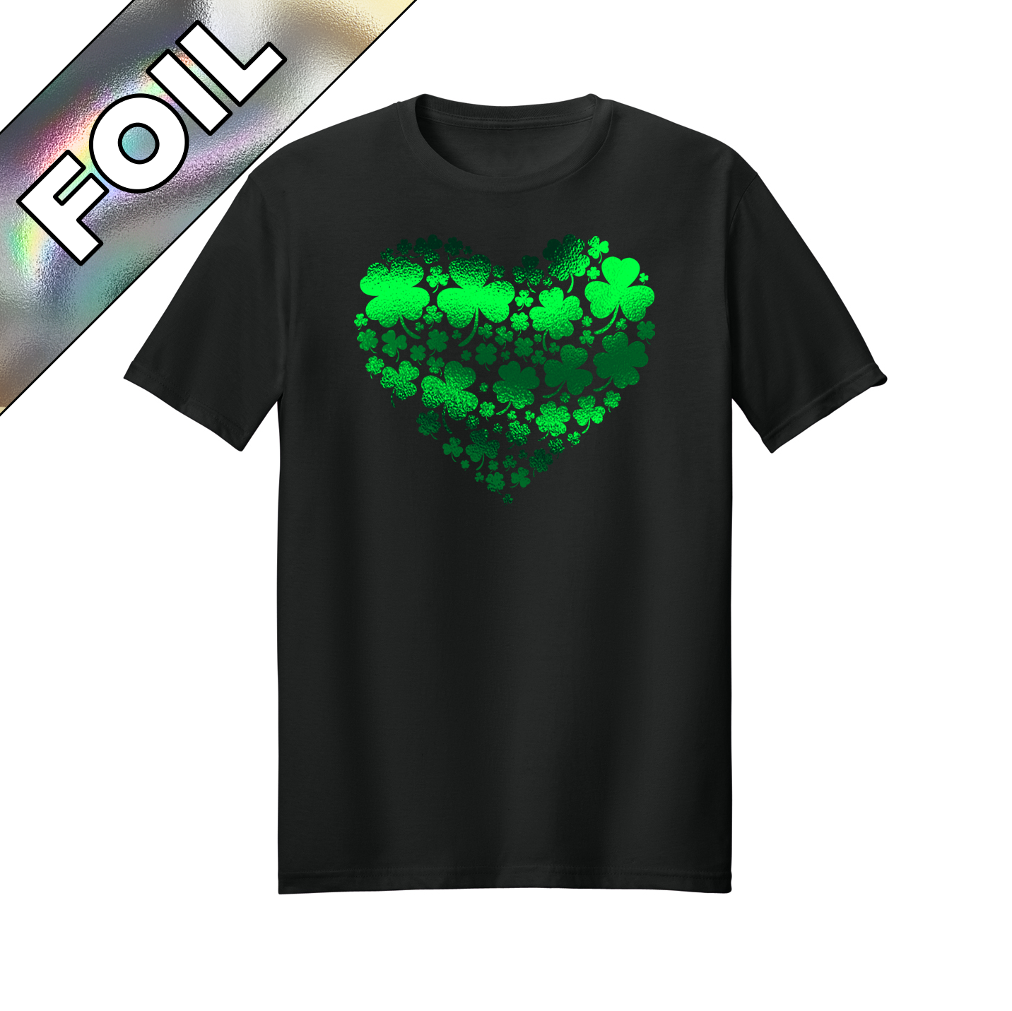 Saint Patrick's Day shimmery green shamrock heart t0shirt design.