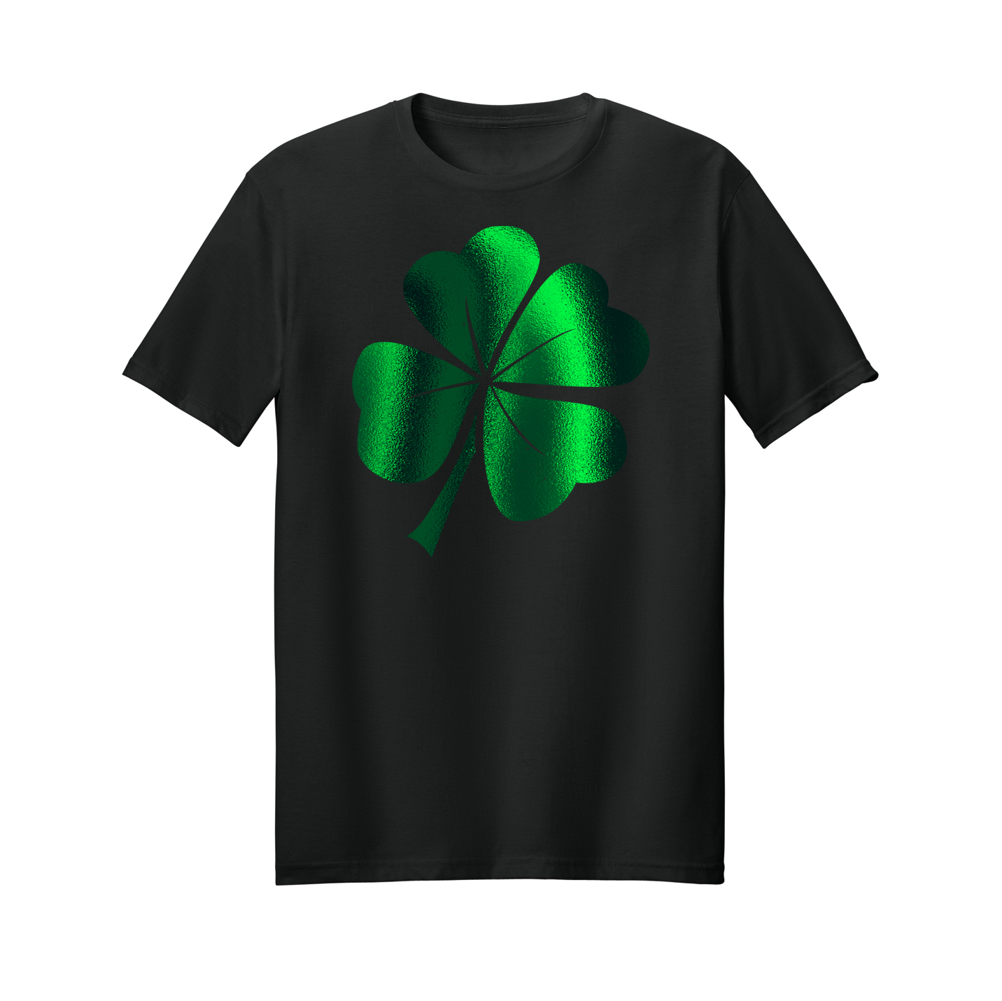 Saint Patrick's Day shimmery green shamrock black tee.