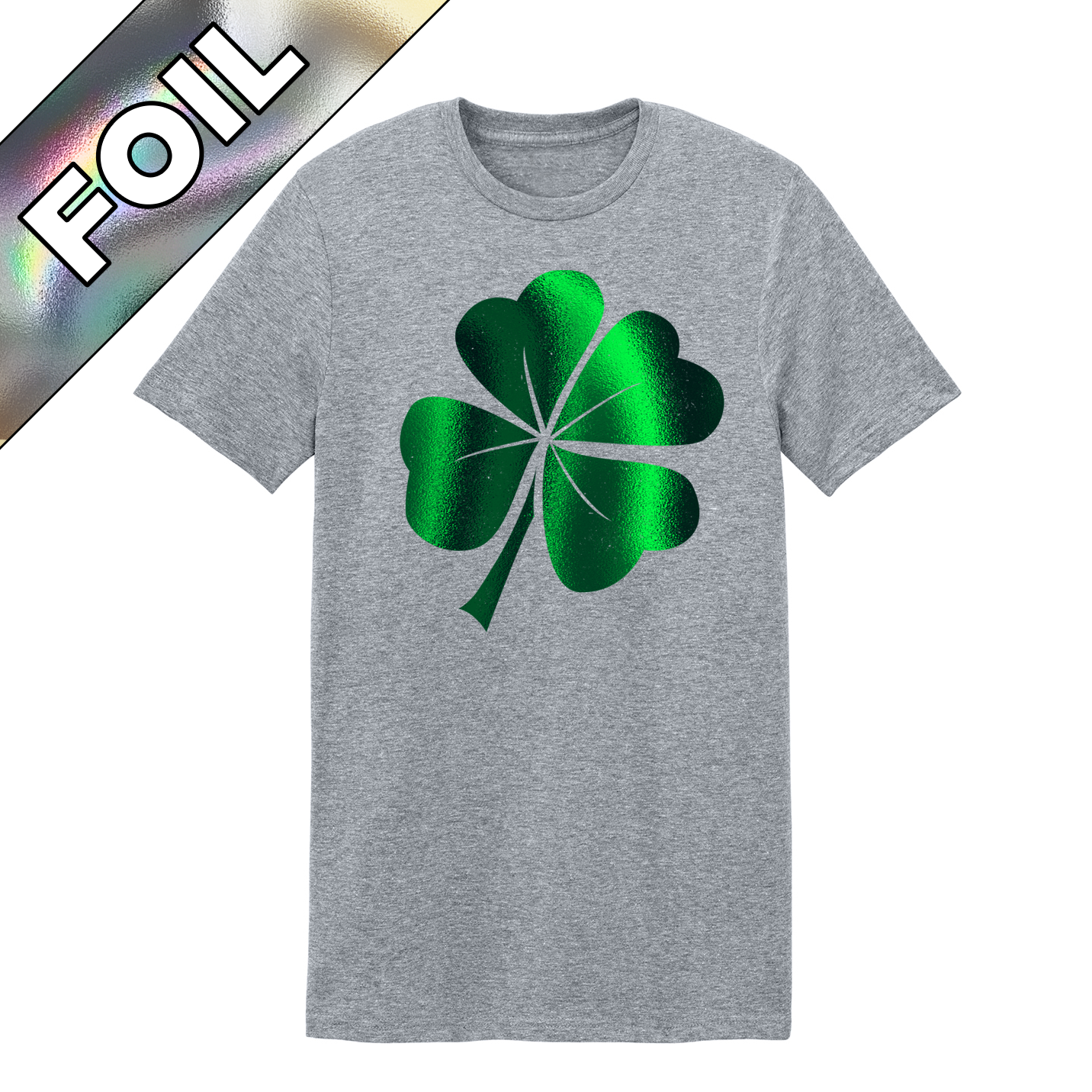 St. Patrick's Day shimmery green shamrock grey tee.