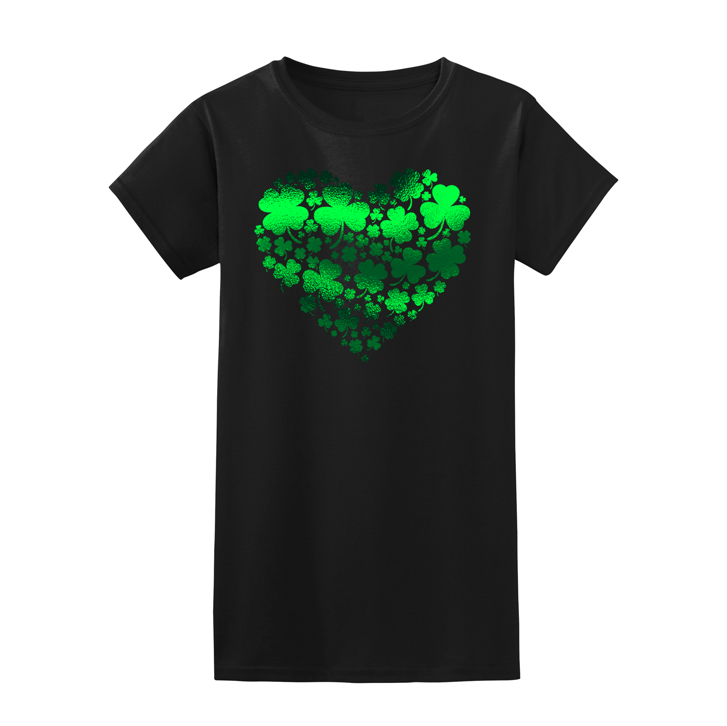 Women's Saint Patrick's Day T-shirt with a shimmery shamrock design.