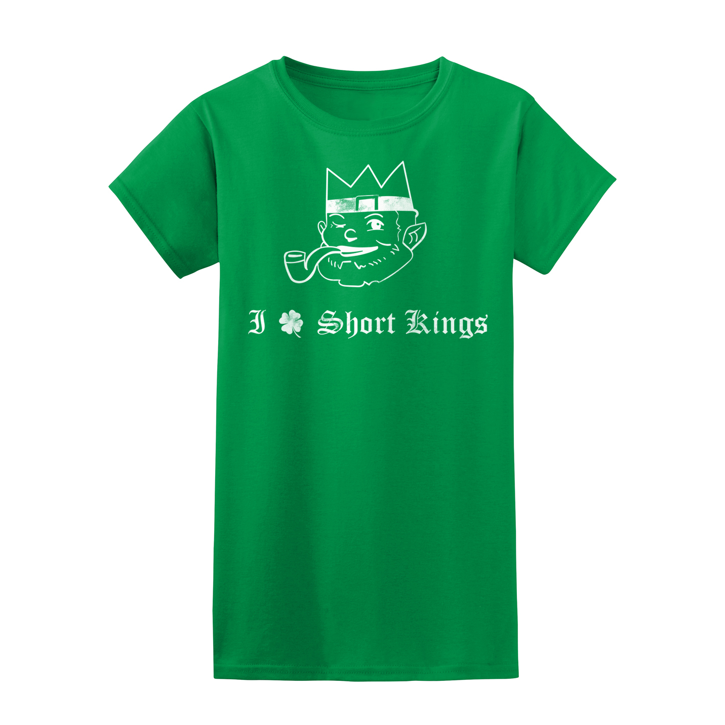 St. Patrick's day funny "I love short kings" women's green tshirt.