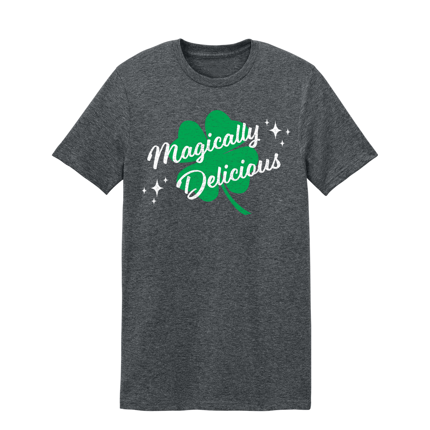 Saint Patrick's Day funny "Magically Delicious" grey t-shirt design.