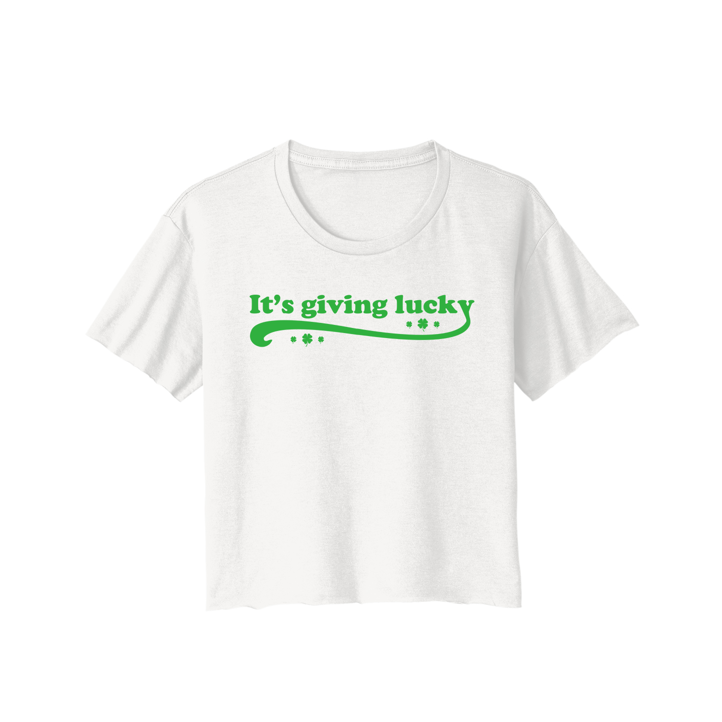 Saint Patrick's Day funny "It's Giving Lucky" cropped t-shirt.