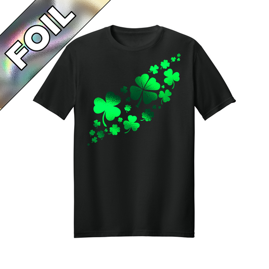 Saint Patrick's Day shimmery shamrock flow t-shirt design.