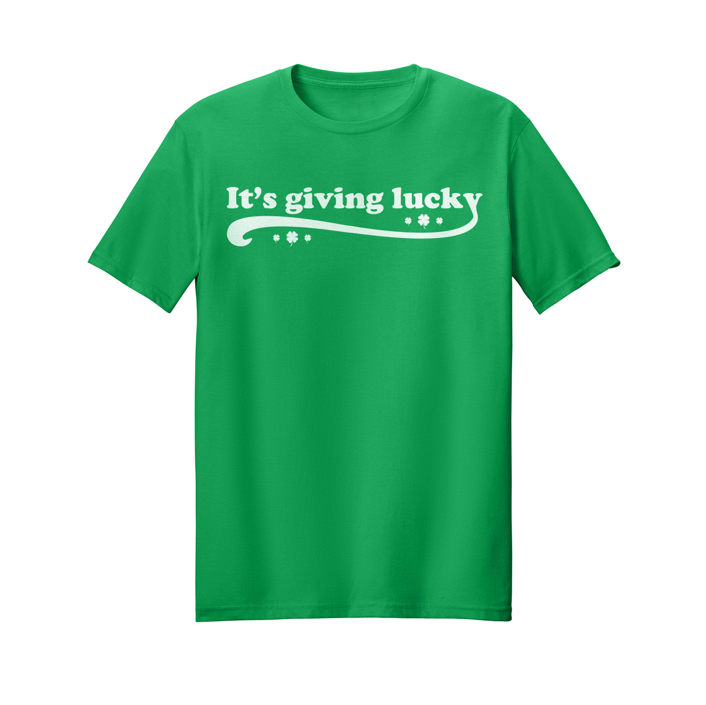 Saint Patrick's Day funny "It's giving lucky" green Irish t-shirt design.