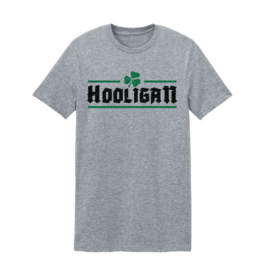Saint Patrick's Day funny "Hooligan" grey cotton tee.